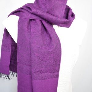 Purple wool ornately pattered scarf - black fringe